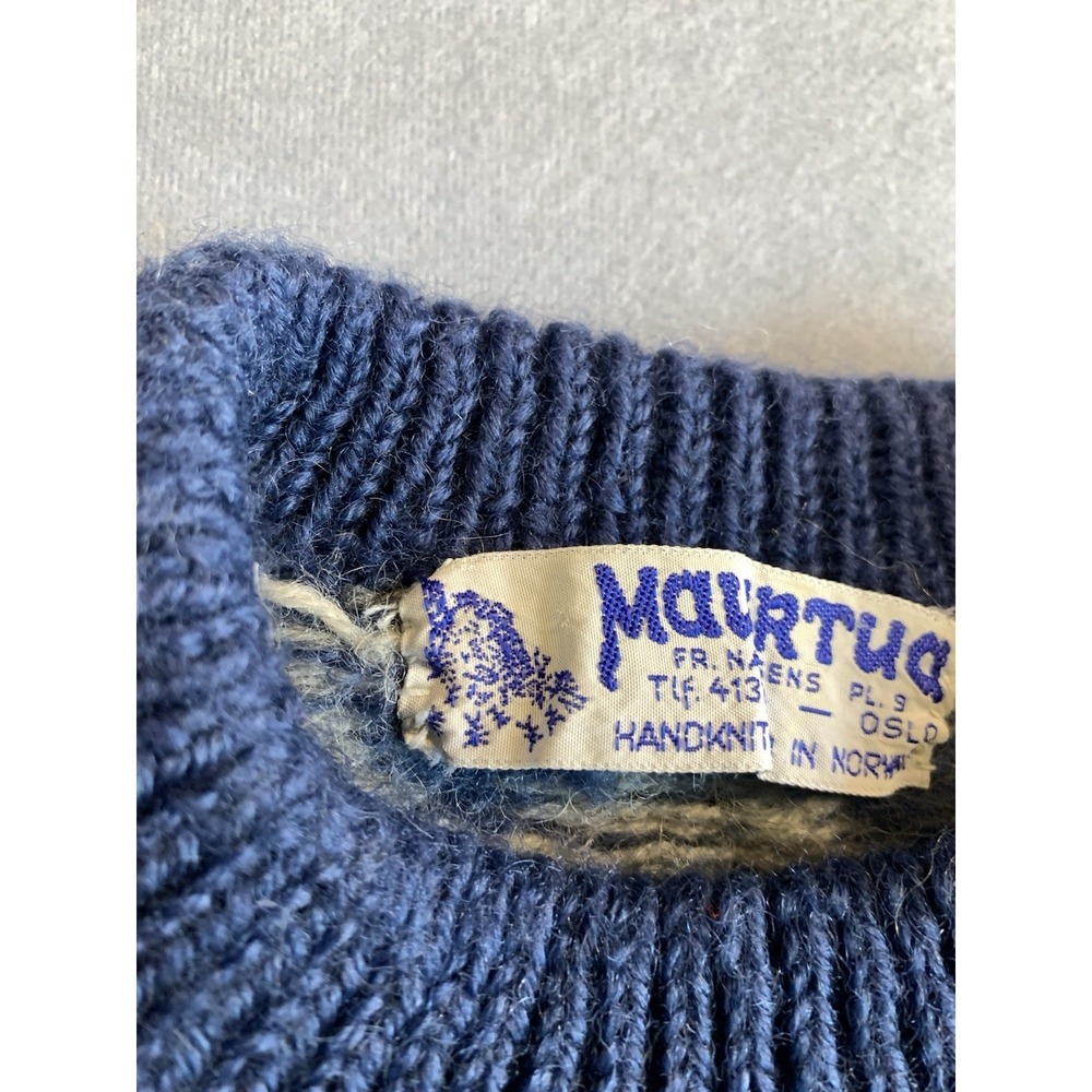 Vintage Maurtua Norwegian Sweater Hand Knit Norway Wool Shrunken Small - Picture 4 of 6